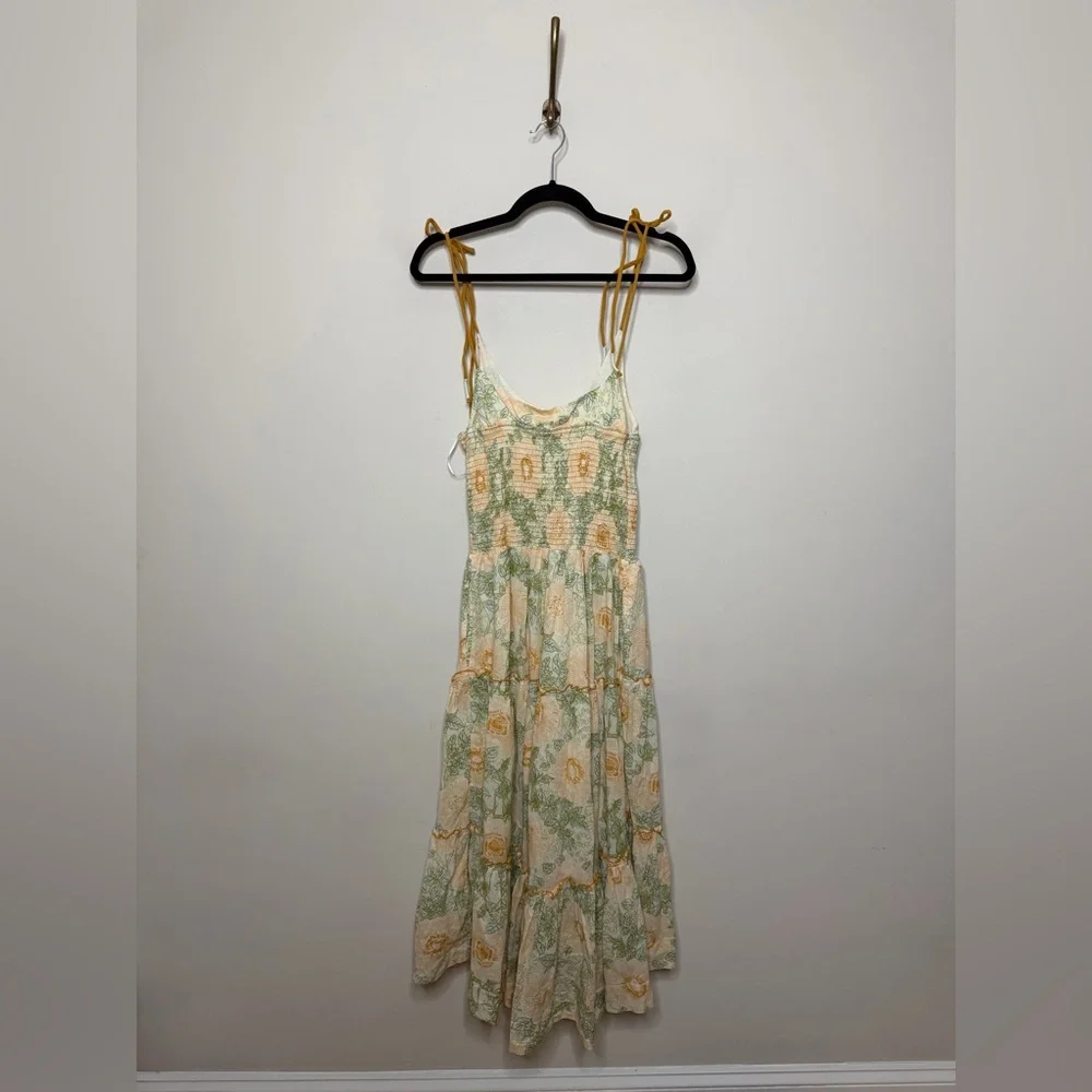 Free People Adriel Midi Dress Sweetheart Neck Sleeveless Smocked Floral